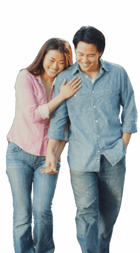 A happy couple walking